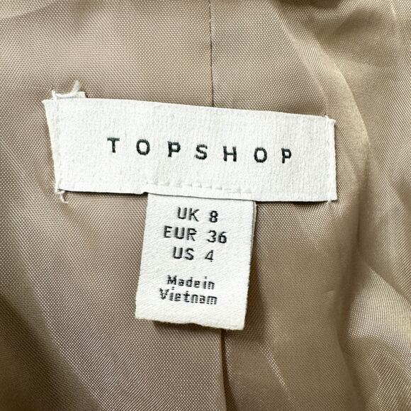 Topshop Belted Tunic Blazer Suit Jacket Tan Office Business Career Size 4 NEW - Picture 10 of 12